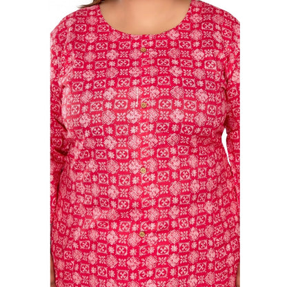 Generic Women's Casual 3/4th Sleeve Regular Printed Pure Cotton Prince Cut A-Line Kurti (Pink)