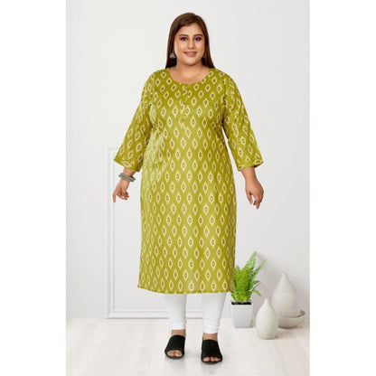 Generic Women's Casual 3/4th Sleeve Ikkat Printed Pure Cotton Straight Kurti (Pista Green)