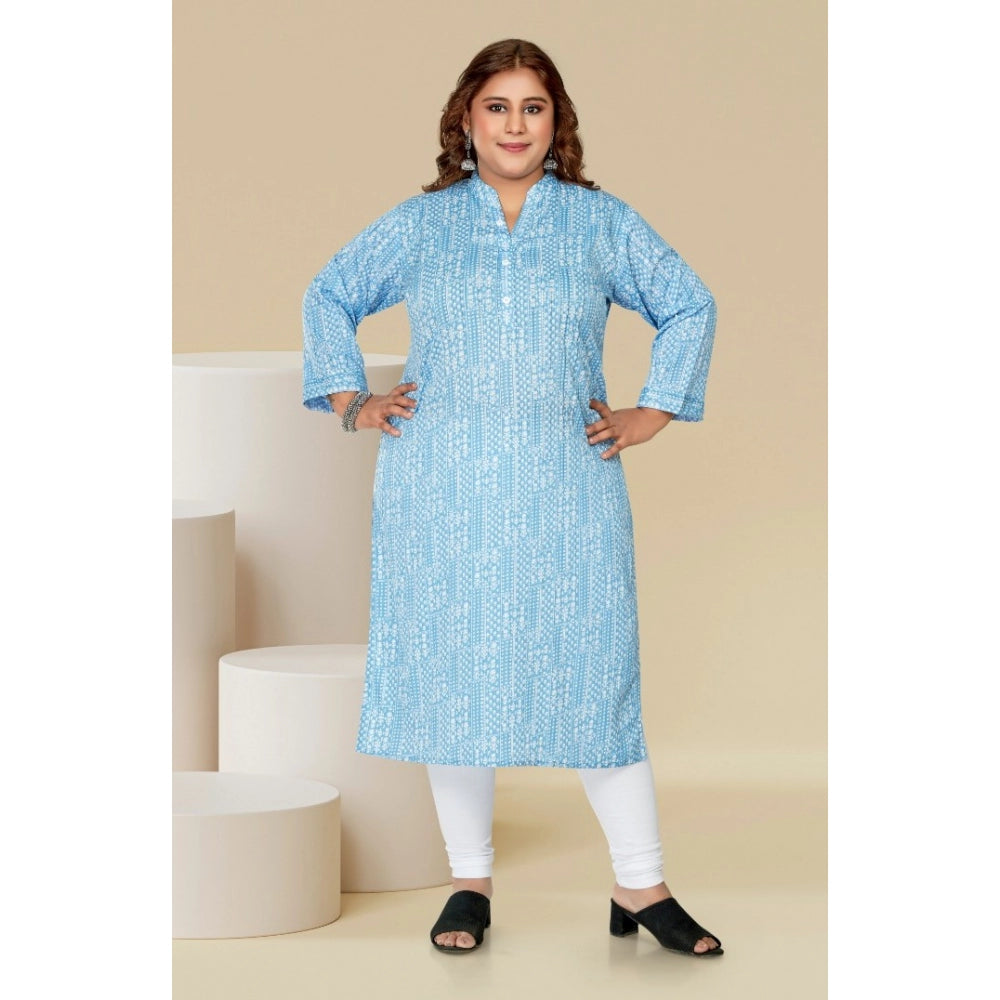 Generic Women's Casual 3/4th Sleeve Full printed Imported Synthetic Straight Kurti (Blue)