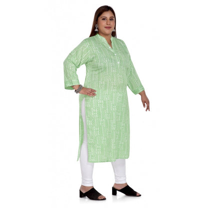 Generic Women's Casual 3/4th Sleeve Imported Synthetic Full printed Straight Kurti (Pista Green)