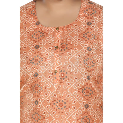 Generic Women's Casual 3/4th Sleeve Rayon Golden Foil Printed Straight Kurti (Light Orange)