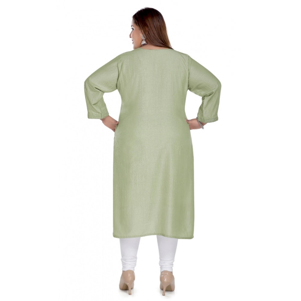 Generic Women's Casual 3/4th Sleeve Imported Fabric Self Embroidered Straight Kurti With Lining (Pista Green)