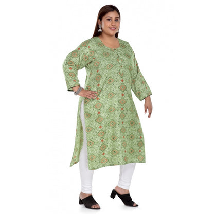 Generic Women's Casual 3/4th Sleeve Rayon Golden Foil Printed Straight Kurti (Pista Green)