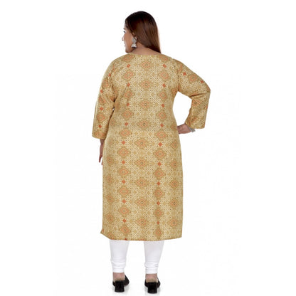 Generic Women's Casual 3/4th Sleeve Rayon Golden Foil Printed Straight Kurti (Tan)