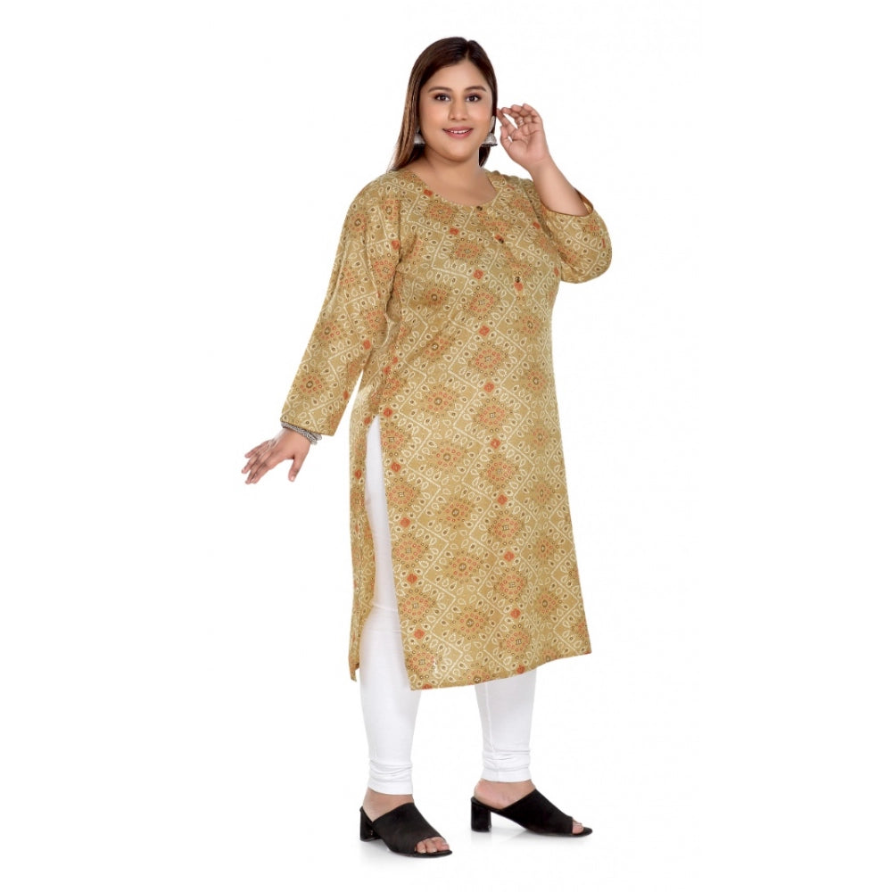 Generic Women's Casual 3/4th Sleeve Rayon Golden Foil Printed Straight Kurti (Tan)