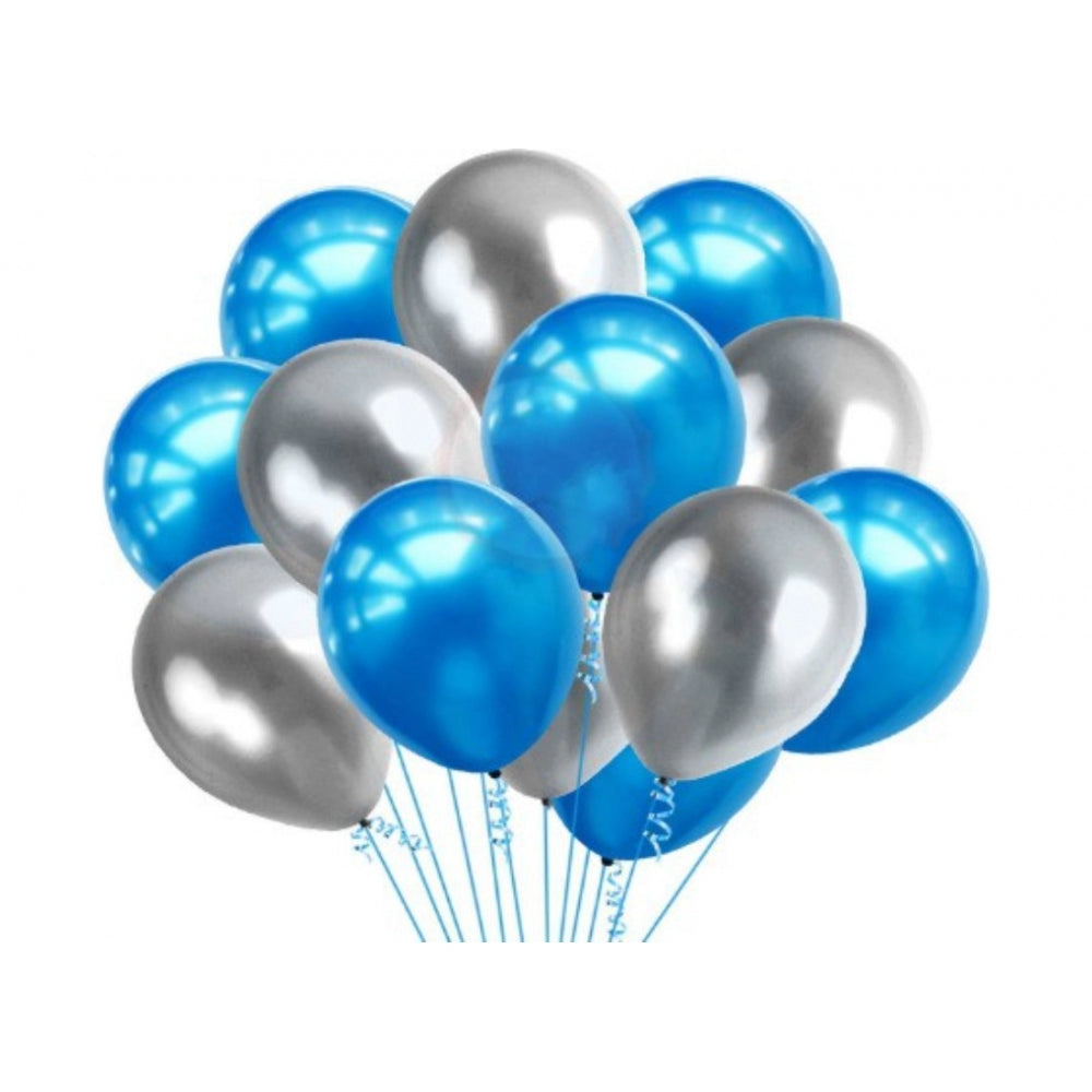 4Th Happy Birthday Decoration Combo With Foil And Star Balloons (Blue, Silver)