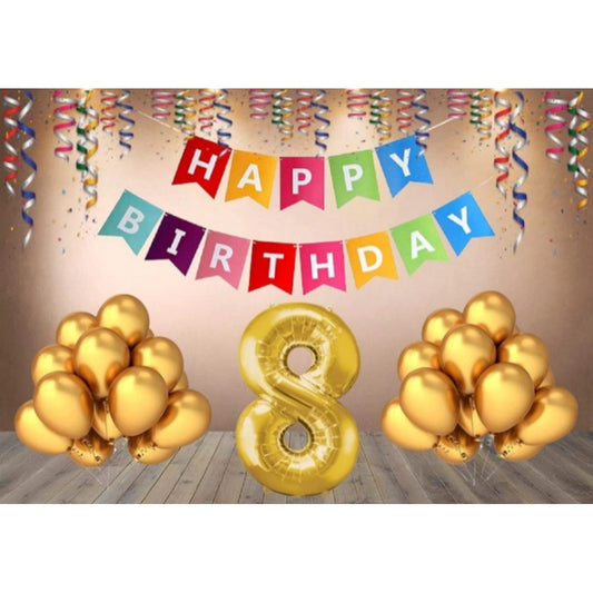 8Th Happy Birthday Decoration Combo With Multi Color Banner (Multicolor)