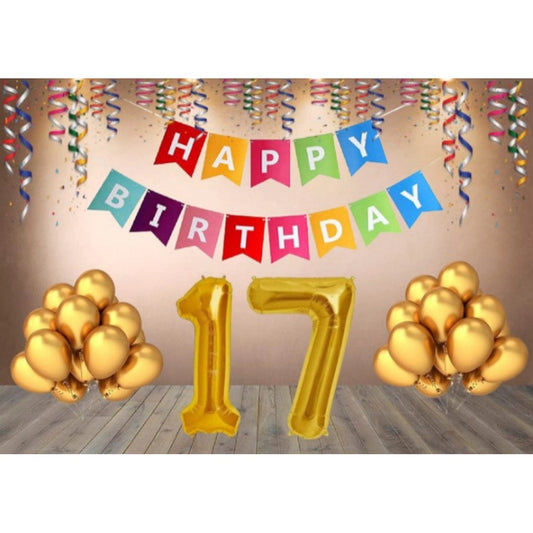 17Th Happy Birthday Decoration Combo With Multi Color Banner (Multicolor)