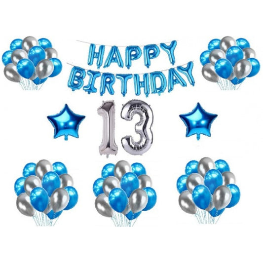 13Th Happy Birthday Decoration Combo With Foil And Star Balloons (Blue, Silver)