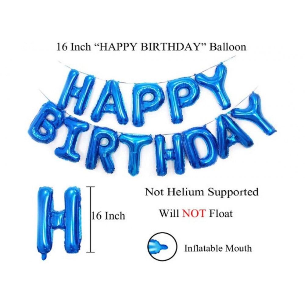 10Th Happy Birthday Decoration Combo With Foil And Star Balloons (Blue, Silver)