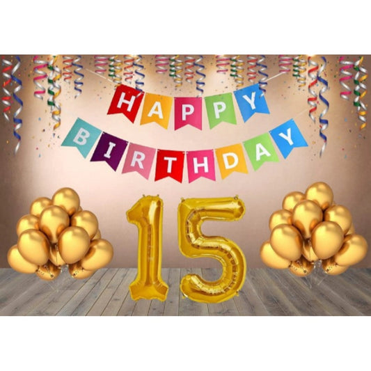 15Th Happy Birthday Decoration Combo With Multi Color Banner (Multicolor)