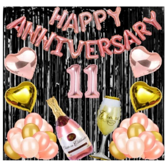 11Th Anniversary Rose Gold Foil Balloons With Happy Decoration Items Set (Rose Gold)