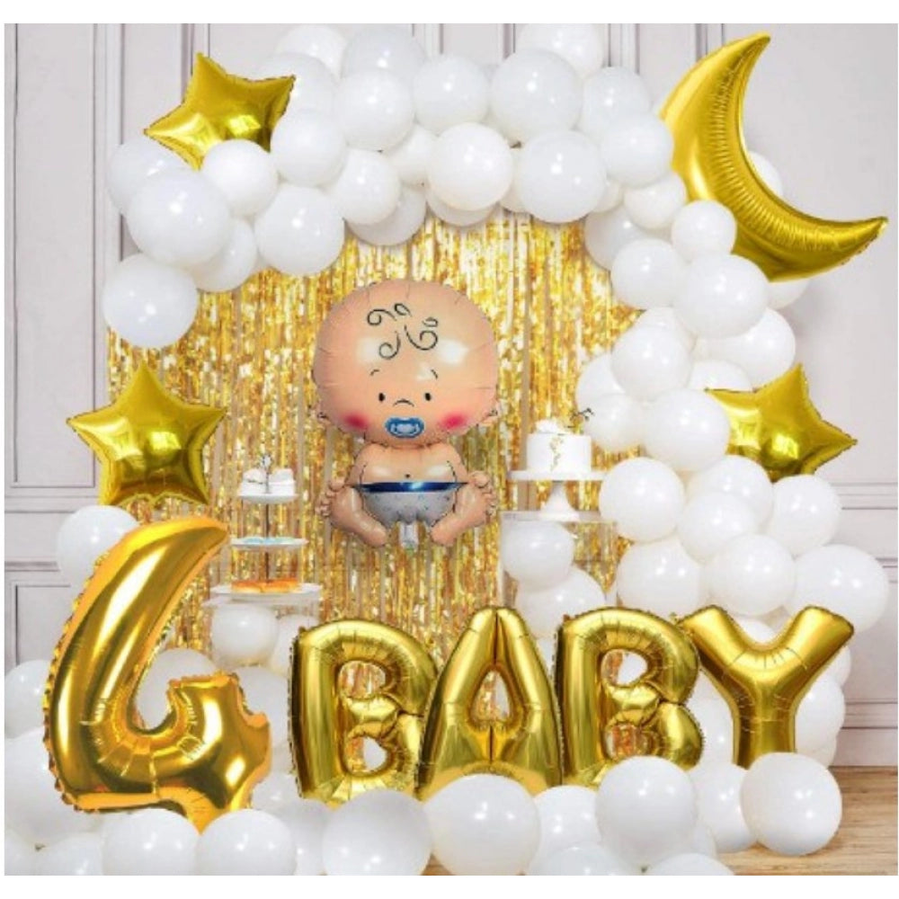 4Th Birthday Decoration Combo Of No 4 Balloons, Foil And Metallic Balloons (Golden)