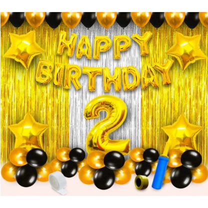 2Nd Birthday Golden Theme Decoration Items (Multicolor)