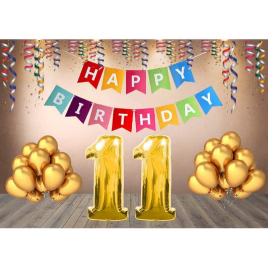 11Th Happy Birthday Decoration Combo With Multi Color Banner (Multicolor)