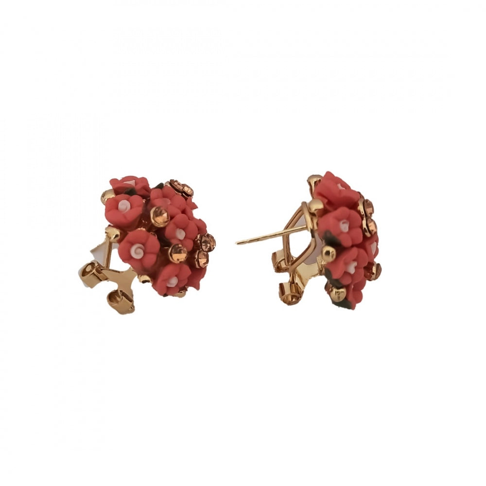 Generic Women's Metal White Ceramic And Stones Gold Plated Stud (Peach)