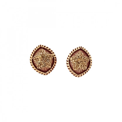 Generic Women's Alloy Ceramic Stone And Designer Work Gold Plated Stud (Red)