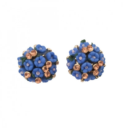 Generic Women's Metal White Ceramic And Stones Gold Plated Stud (Blue)