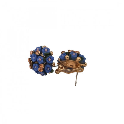 Generic Women's Metal White Ceramic And Stones Gold Plated Stud (Blue)