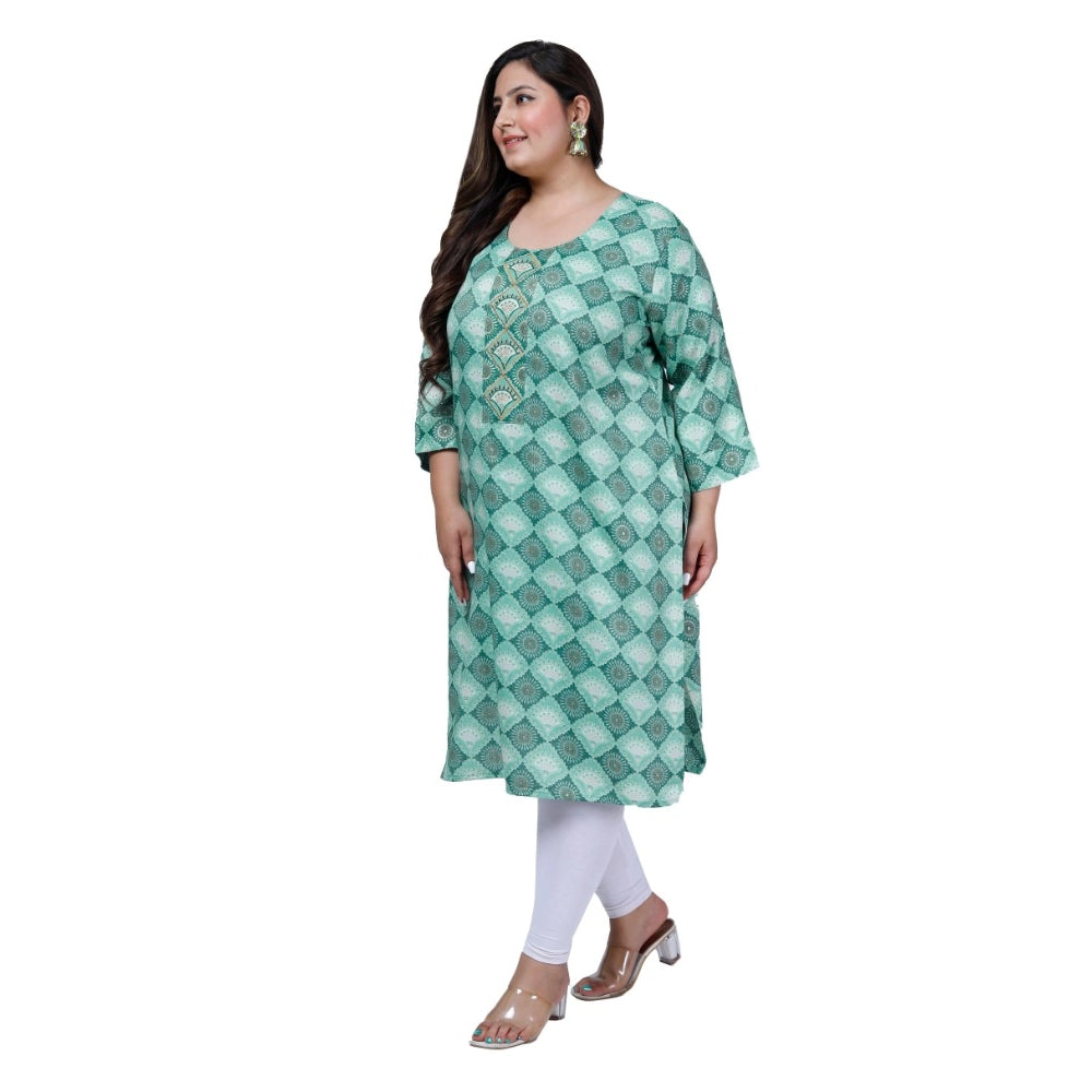 Generic Women's Office wear Golden Foil Capsule Straight Kurti (Light Green)