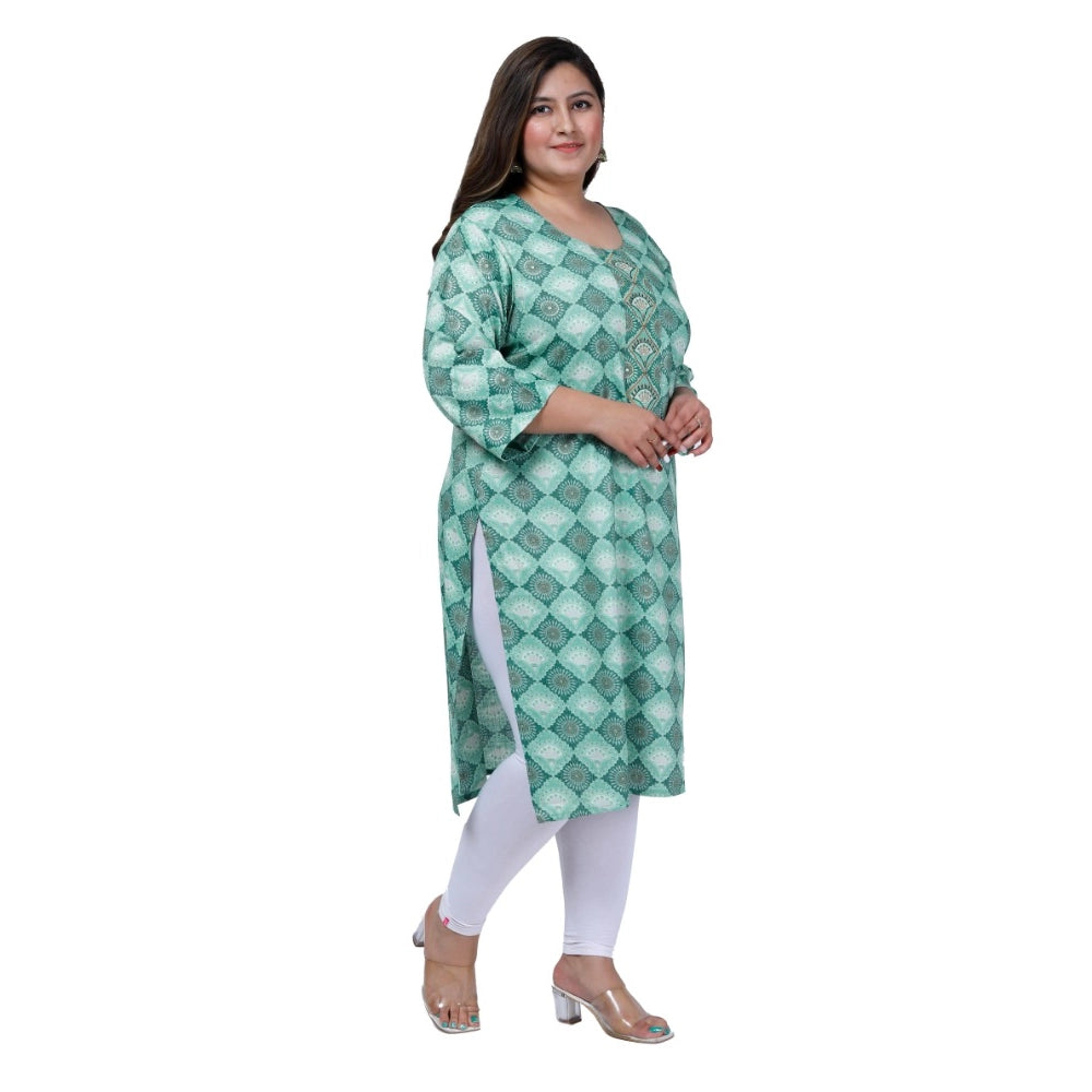 Generic Women's Office wear Golden Foil Capsule Straight Kurti (Light Green)