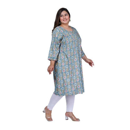 Generic Women's Office wear Golden Foil Capsule A-Line Kurti (Light Blue)