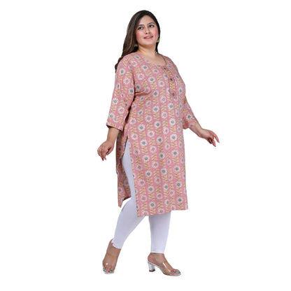 Generic Women's Office wear Golden Foil Capsule Straight Kurti (Pink)