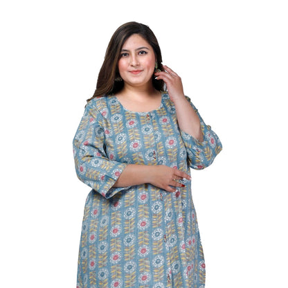 Generic Women's Office wear Golden Foil Capsule A-Line Kurti (Light Blue)