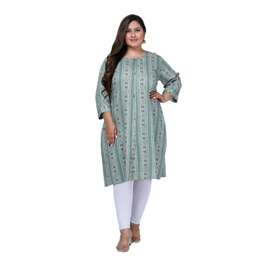 Generic Women's Office wear Golden Foil Capsule A-Line Kurti (Light Green)