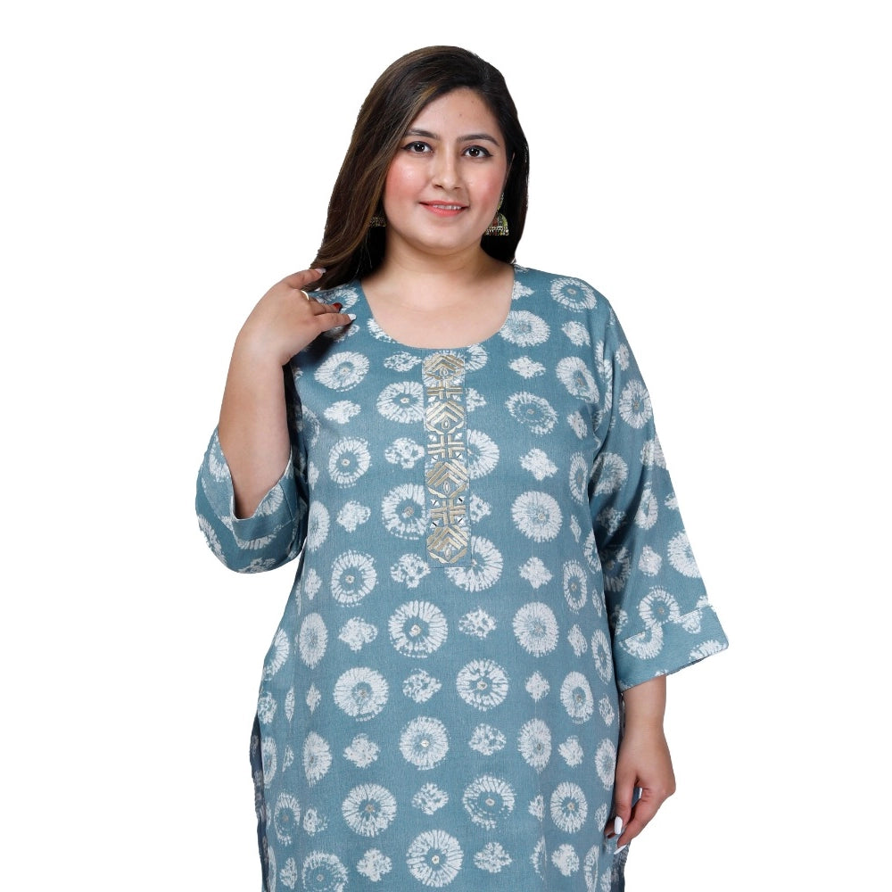 Women's Office wear Golden Foil Capsule Straight Kurti (Light Blue)