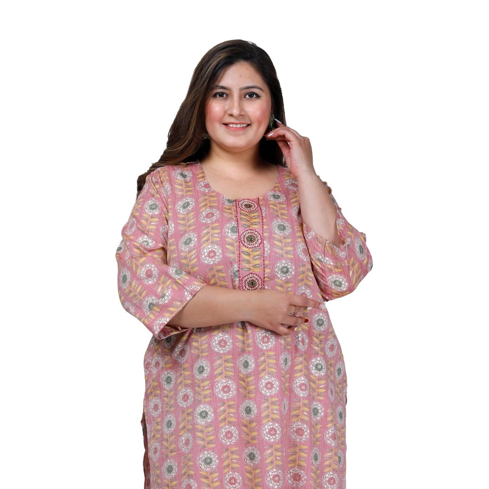 Generic Women's Office wear Golden Foil Capsule Straight Kurti (Pink)