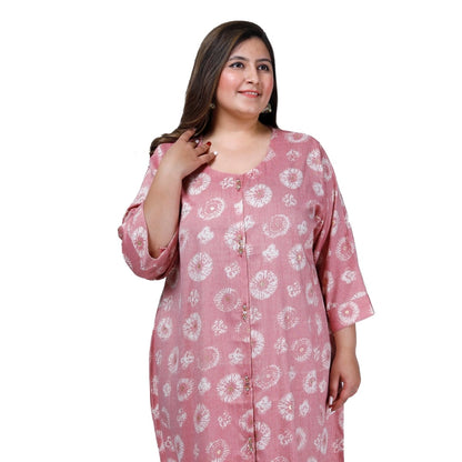 Generic Women's Office wear Golden Foil Capsule A-Line Kurti (Pink)