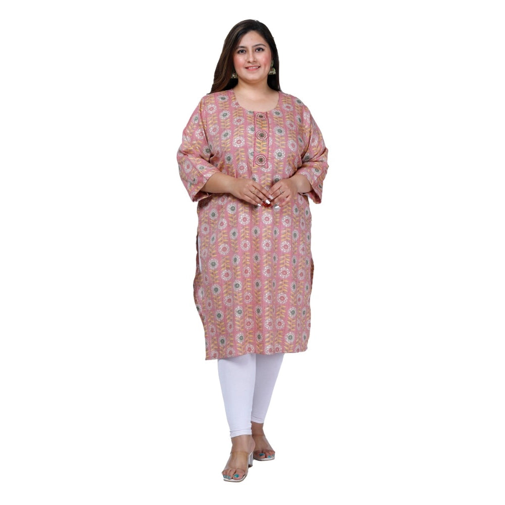 Generic Women's Office wear Golden Foil Capsule Straight Kurti (Pink)