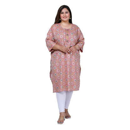 Generic Women's Office wear Golden Foil Capsule Straight Kurti (Pink)