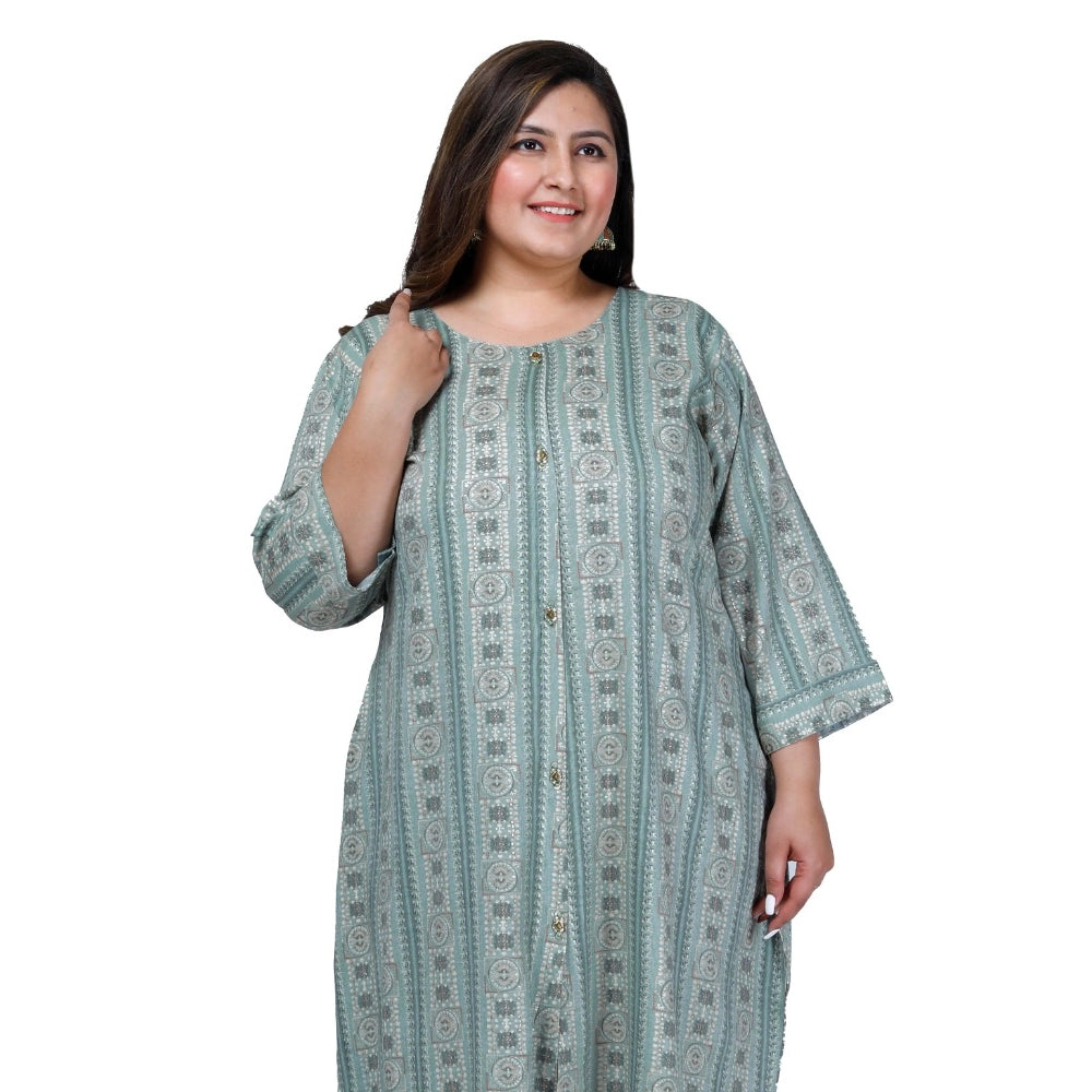 Generic Women's Office wear Golden Foil Capsule A-Line Kurti (Light Green)