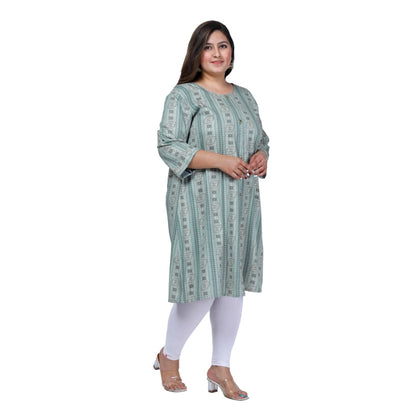 Generic Women's Office wear Golden Foil Capsule A-Line Kurti (Light Green)