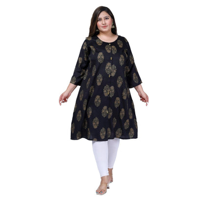 Generic Women's Office wear Golden Foil Capsule A-Line Kurti (Black)