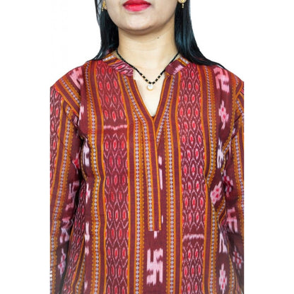 Women's Sambalpuri Certified Handloom Pure Cotton Straight Kurti (Maroon)