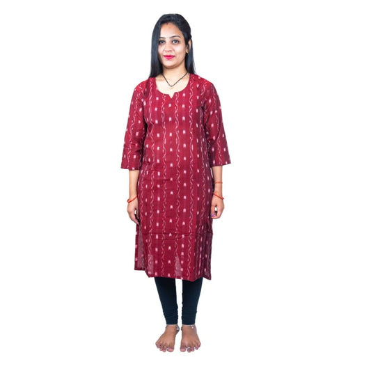 Women's Sambalpuri Certified Handloom Pure Cotton Straight Kurti (Maroon)