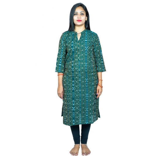 Women's Sambalpuri Certified Handloom Pure Cotton Straight Kurti (Green)