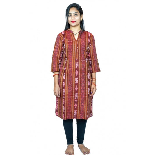 Women's Sambalpuri Certified Handloom Pure Cotton Straight Kurti (Maroon)