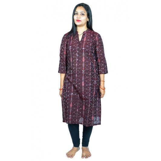 Women's Sambalpuri Certified Handloom Pure Cotton Straight Kurti (Brown)