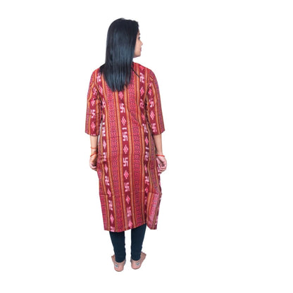 Women's Sambalpuri Certified Handloom Pure Cotton Straight Kurti (Maroon)