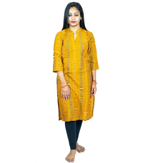 Women's Sambalpuri Certified Handloom Pure Cotton Straight Kurti (Yellow)