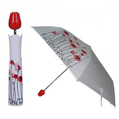 Rose Umbrella Lightweight Waterproof UV Protection Mini Folding Creative Rose Flower Case Canvas Plastic Umbrella with Waterproof and Compact Bottle for Monsoon and Summer (Assorted)