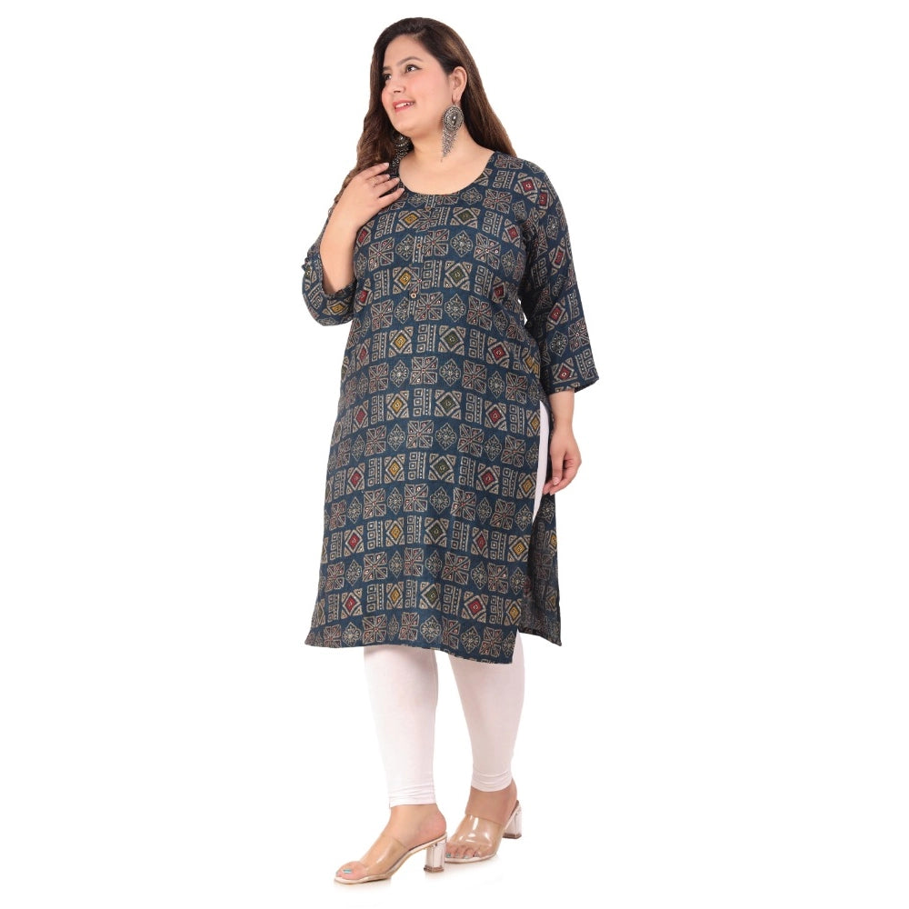 Generic Women's Office wear Designer Printed Capsule Straight Kurti (Dark Green)