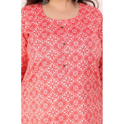 Generic Women's Office wear Designer Printed Capsule Straight Kurti (Pink)