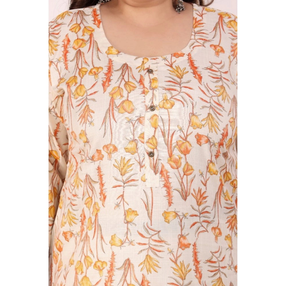 Generic Women's Office wear Floral Printed Capsule Straight Kurti (Orange)