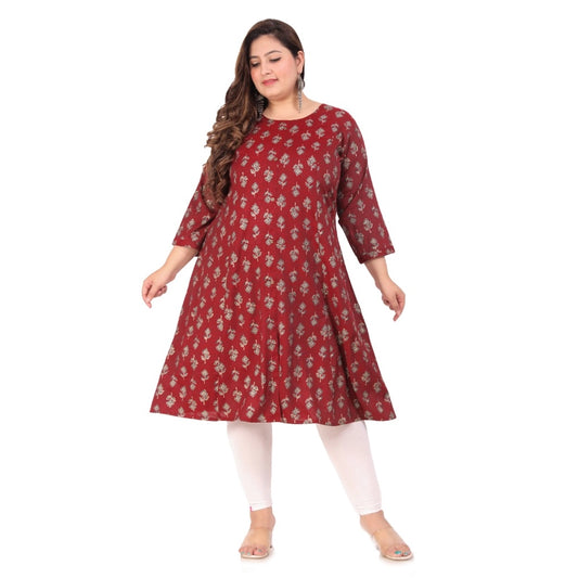 Generic Women's Office wear Floral Printed Capsule Princess Cut Kurti (Maroon)