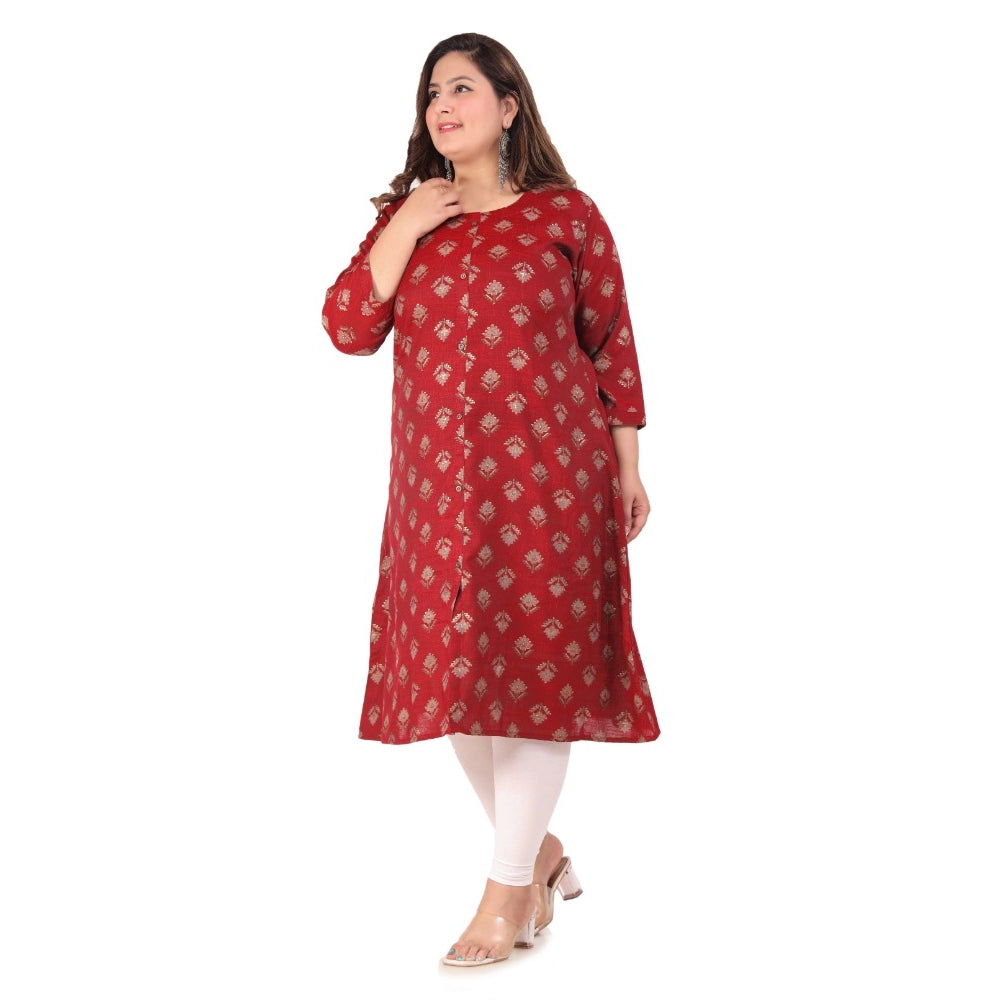 Generic Women's Office wear Floral Printed Capsule A-Line Kurti (Maroon)